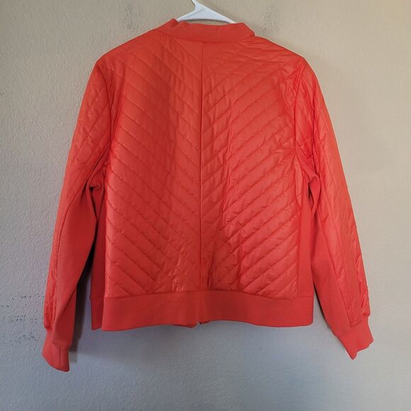 Chico’s Zenergy Orange Quilted Puffer Jacket Size 2 Large Gold Snap Pockets - Picture 7 of 7